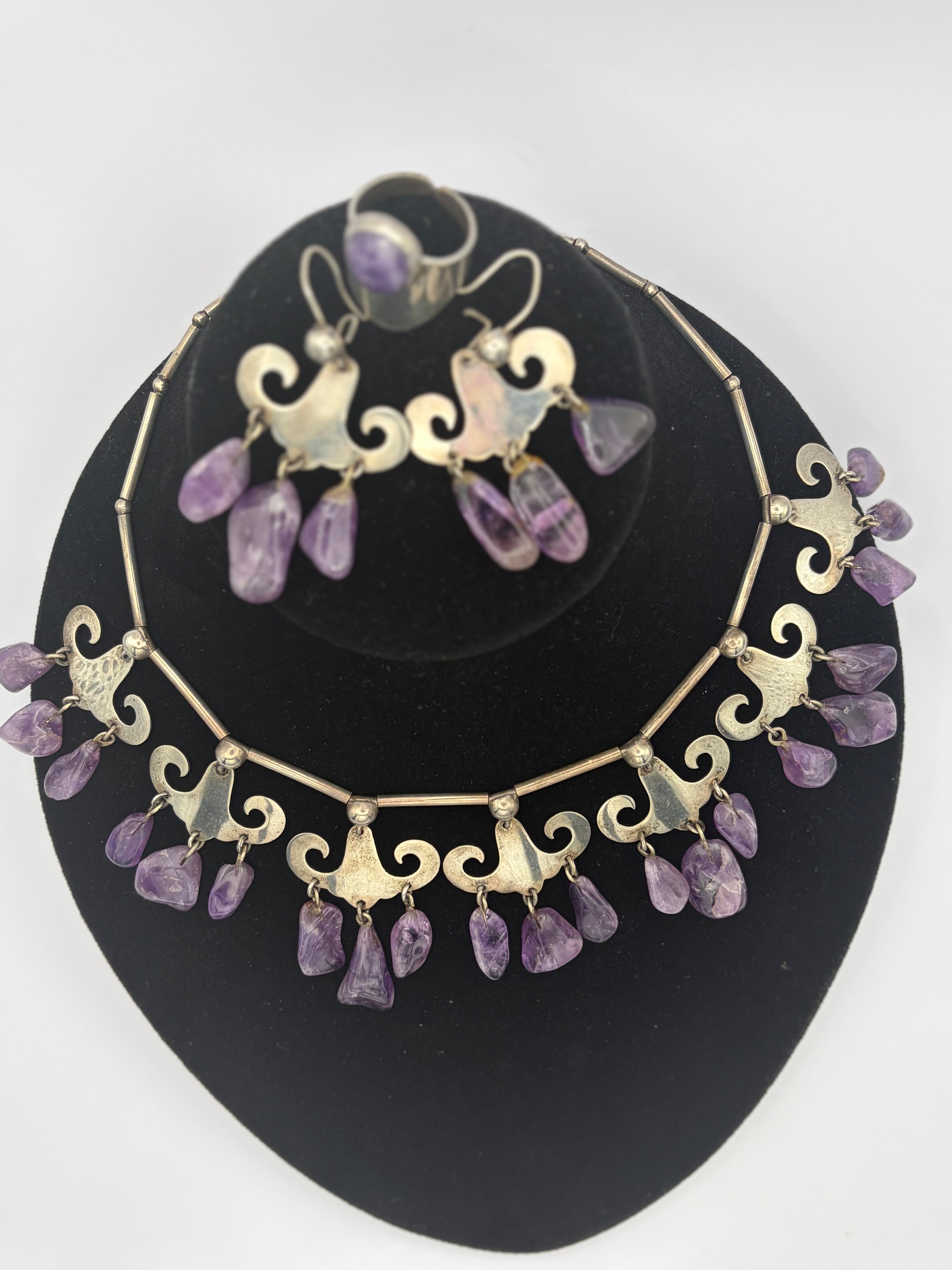 LOS CASTILLO AMETHYST & STERLING SILVER JEWELRY SET