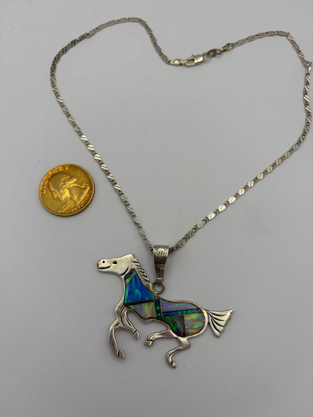 MULTI-OPAL HORSE CHANNEL INLAY PENDANT