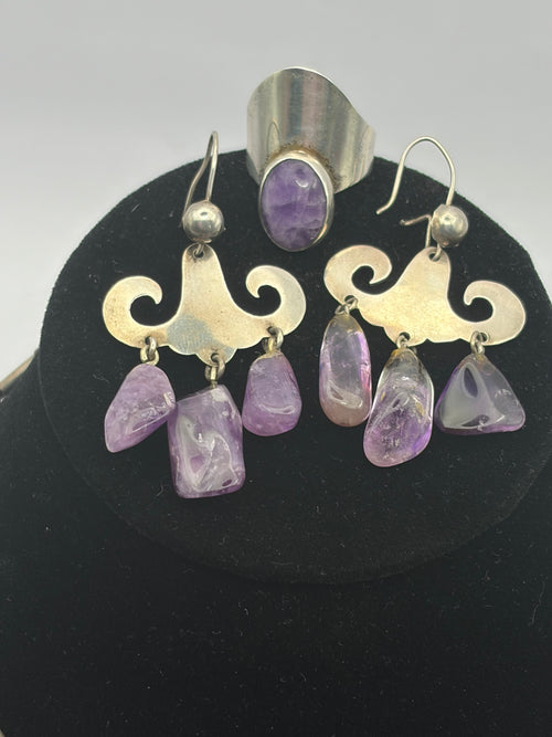 LOS CASTILLO AMETHYST & STERLING SILVER JEWELRY SET