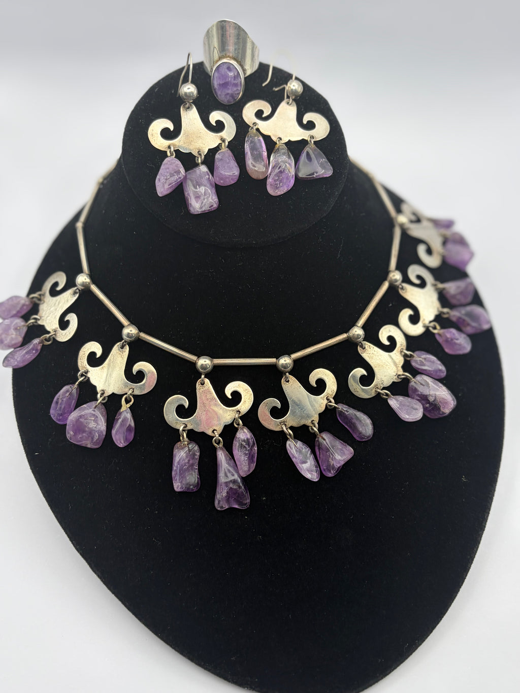 LOS CASTILLO AMETHYST & STERLING SILVER JEWELRY SET
