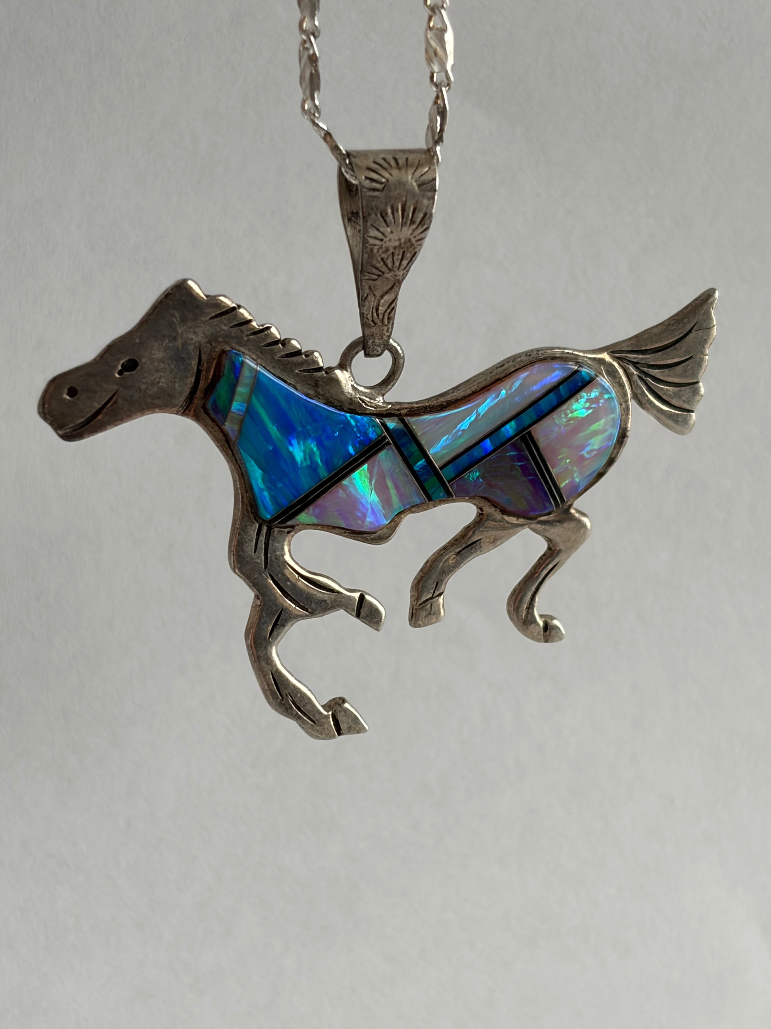 MULTI-OPAL HORSE CHANNEL INLAY PENDANT