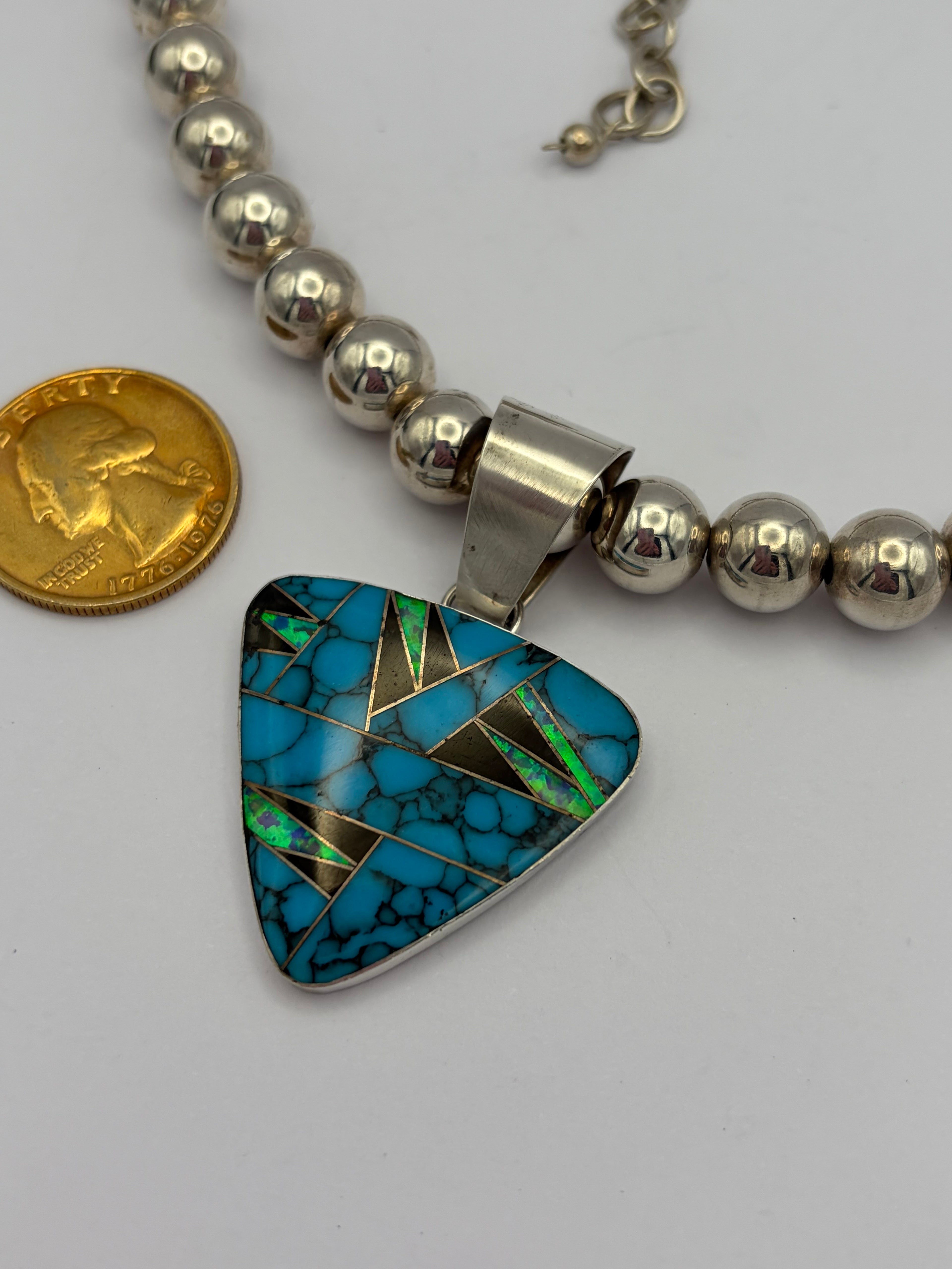 TRIANGULAR TURQUOISE & OPAL PENDANT