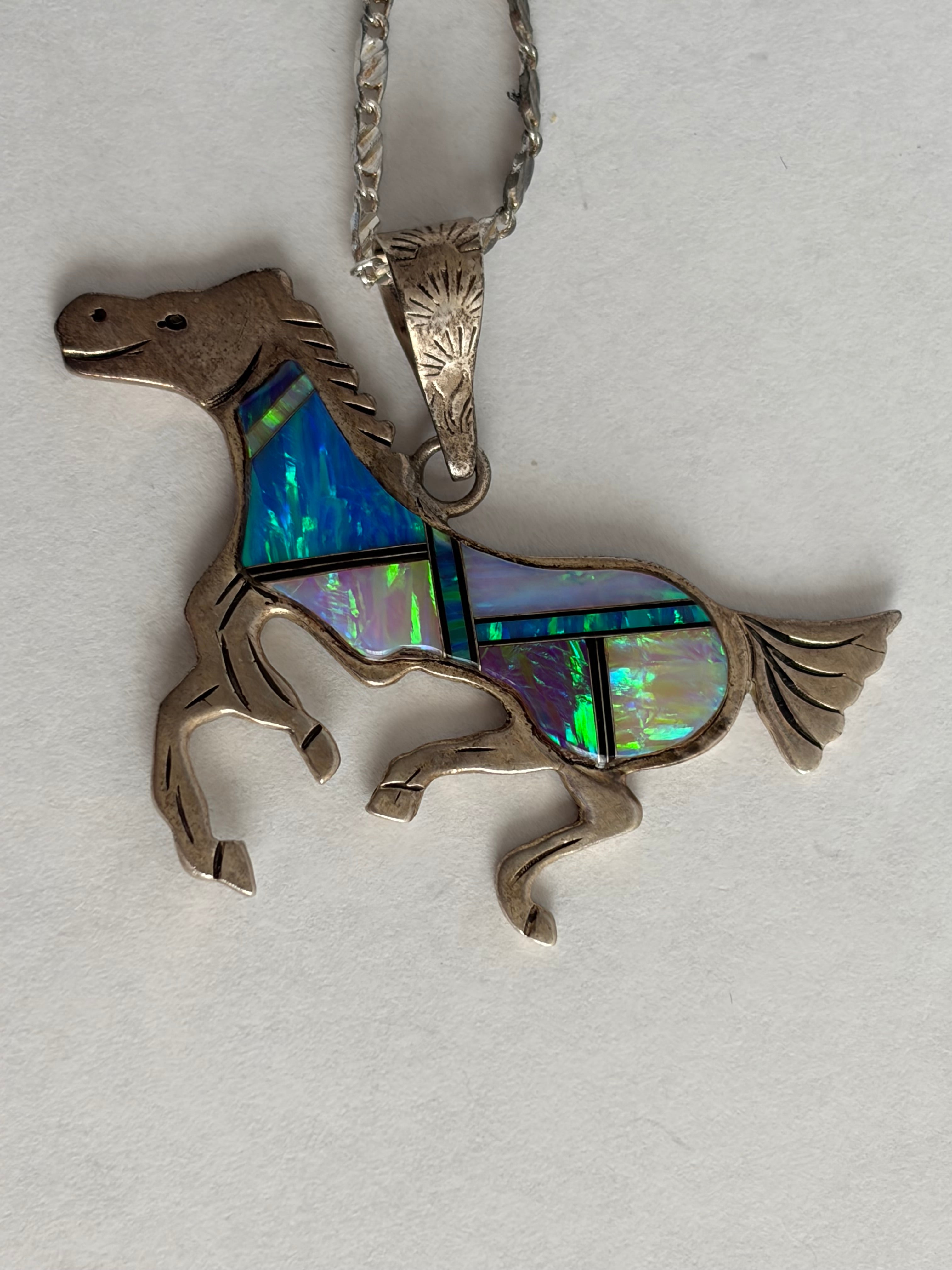 MULTI-OPAL HORSE CHANNEL INLAY PENDANT
