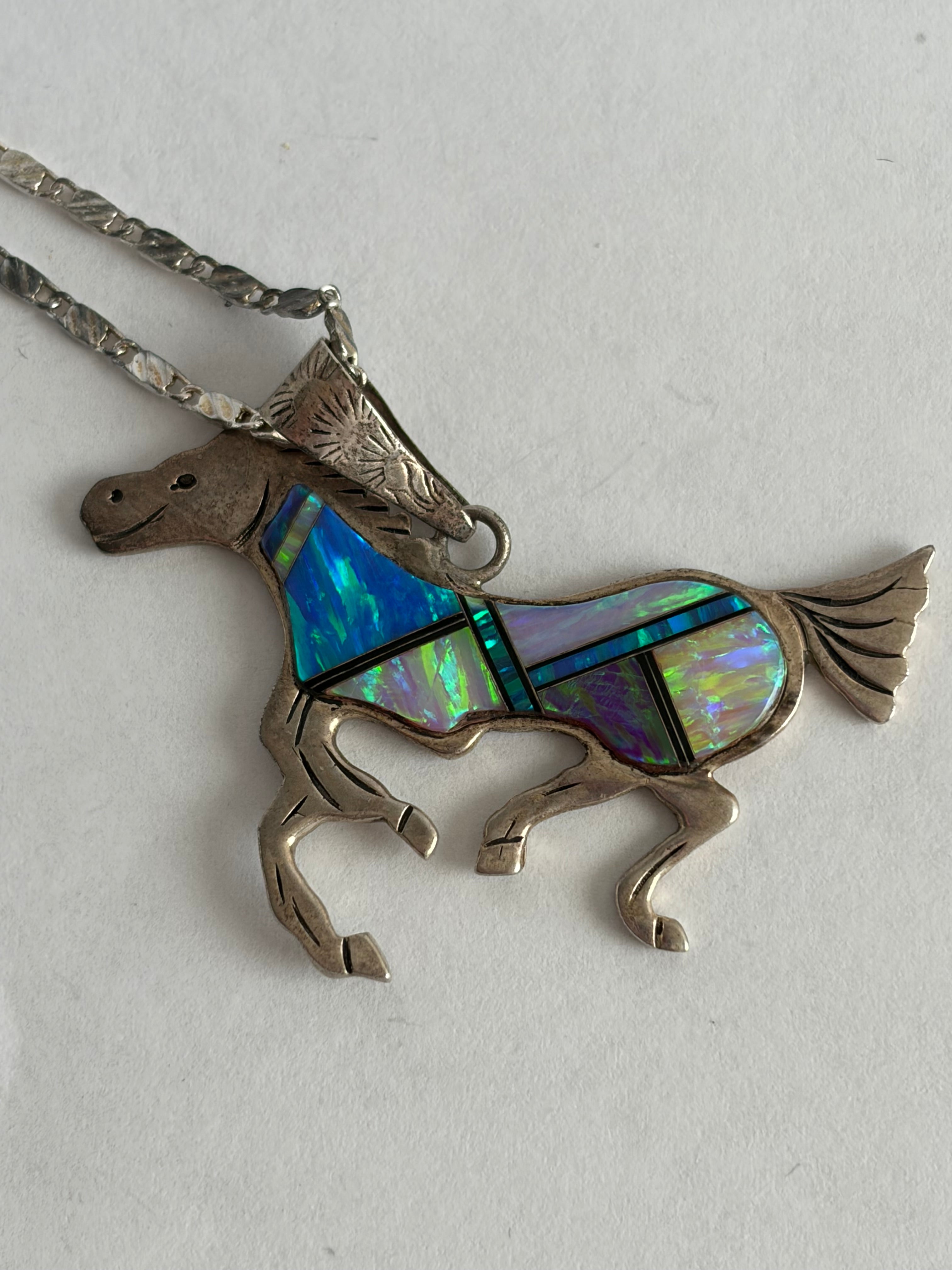 MULTI-OPAL HORSE CHANNEL INLAY PENDANT