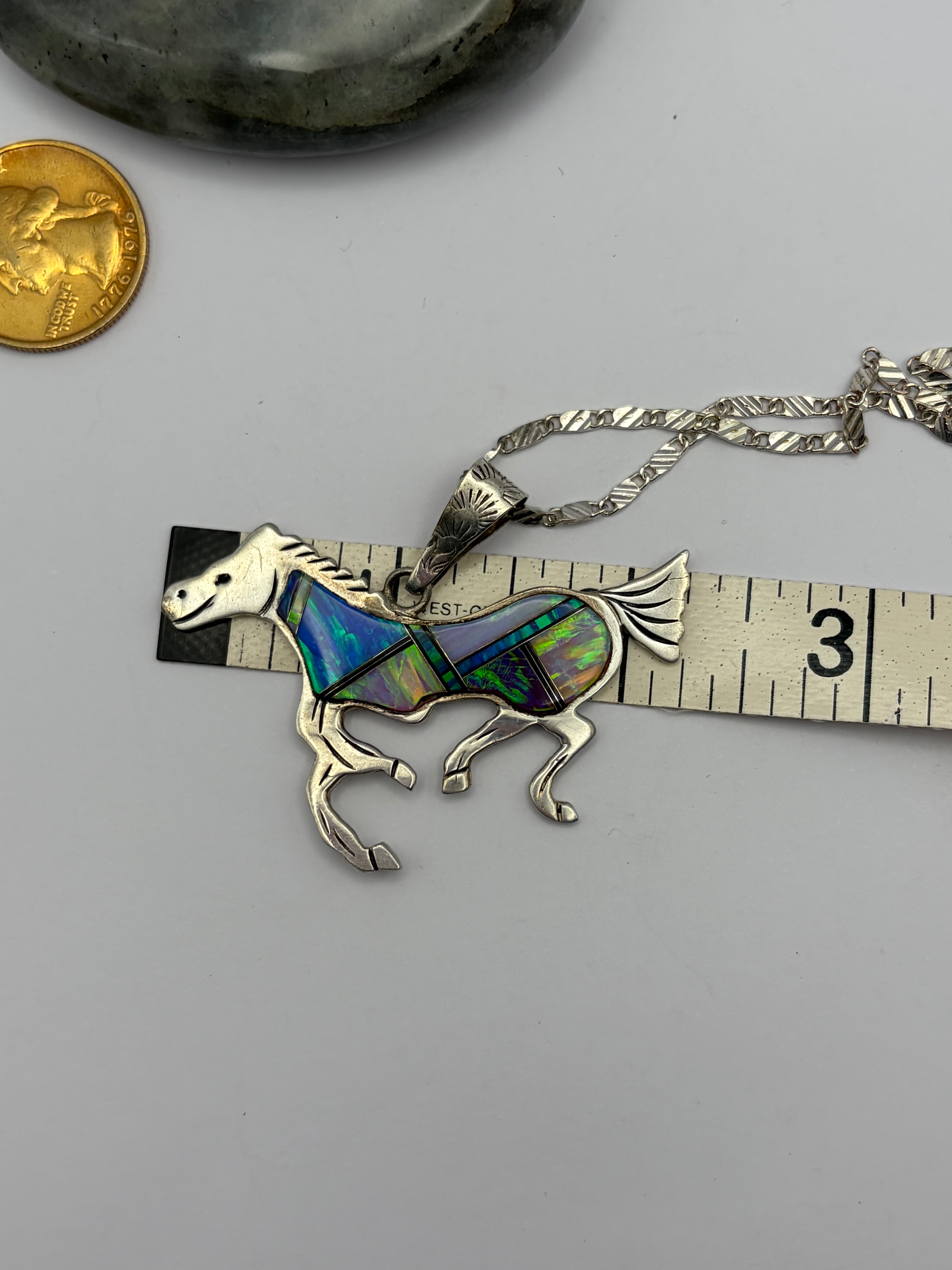 MULTI-OPAL HORSE CHANNEL INLAY PENDANT