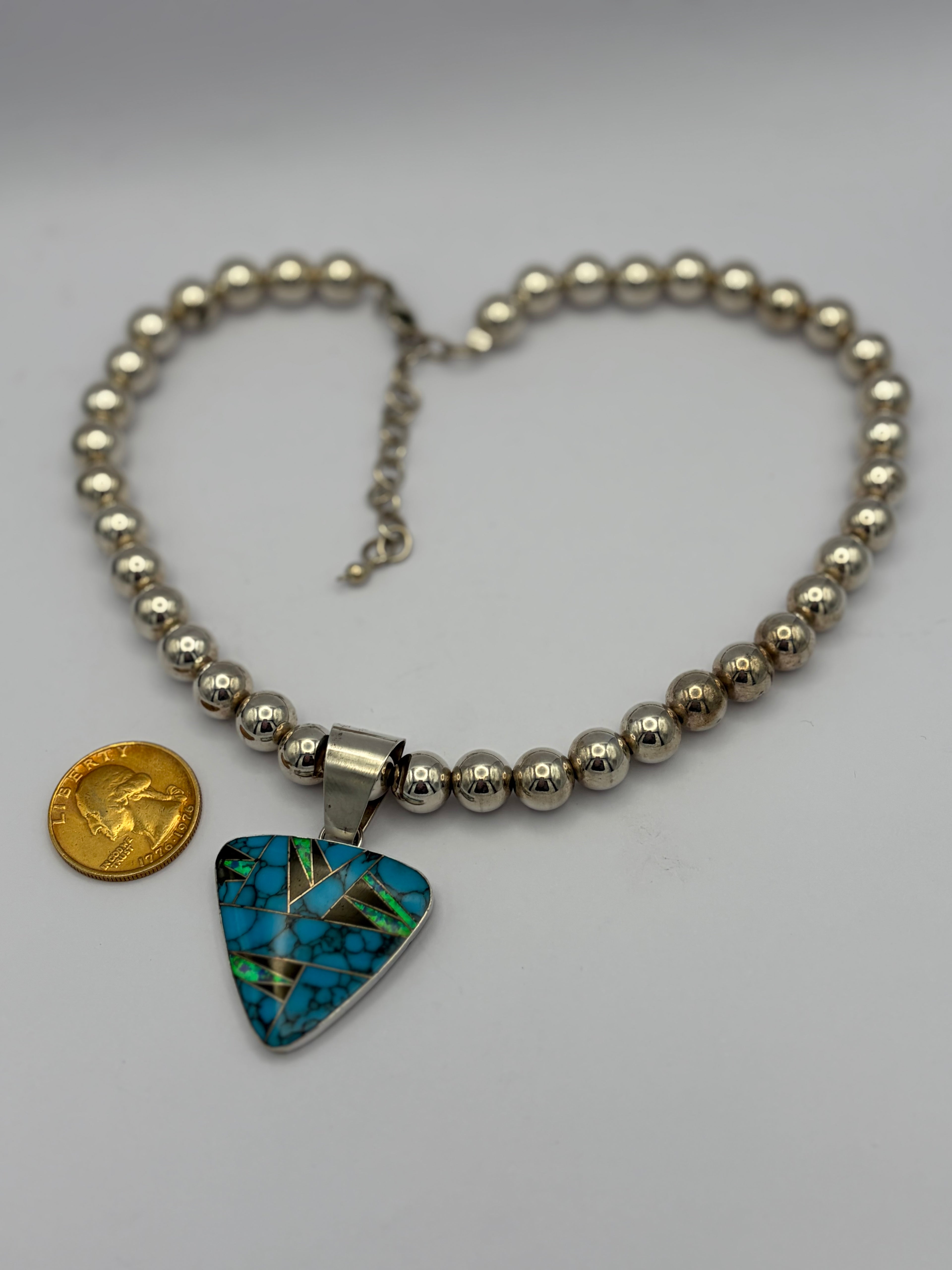 TRIANGULAR TURQUOISE & OPAL PENDANT
