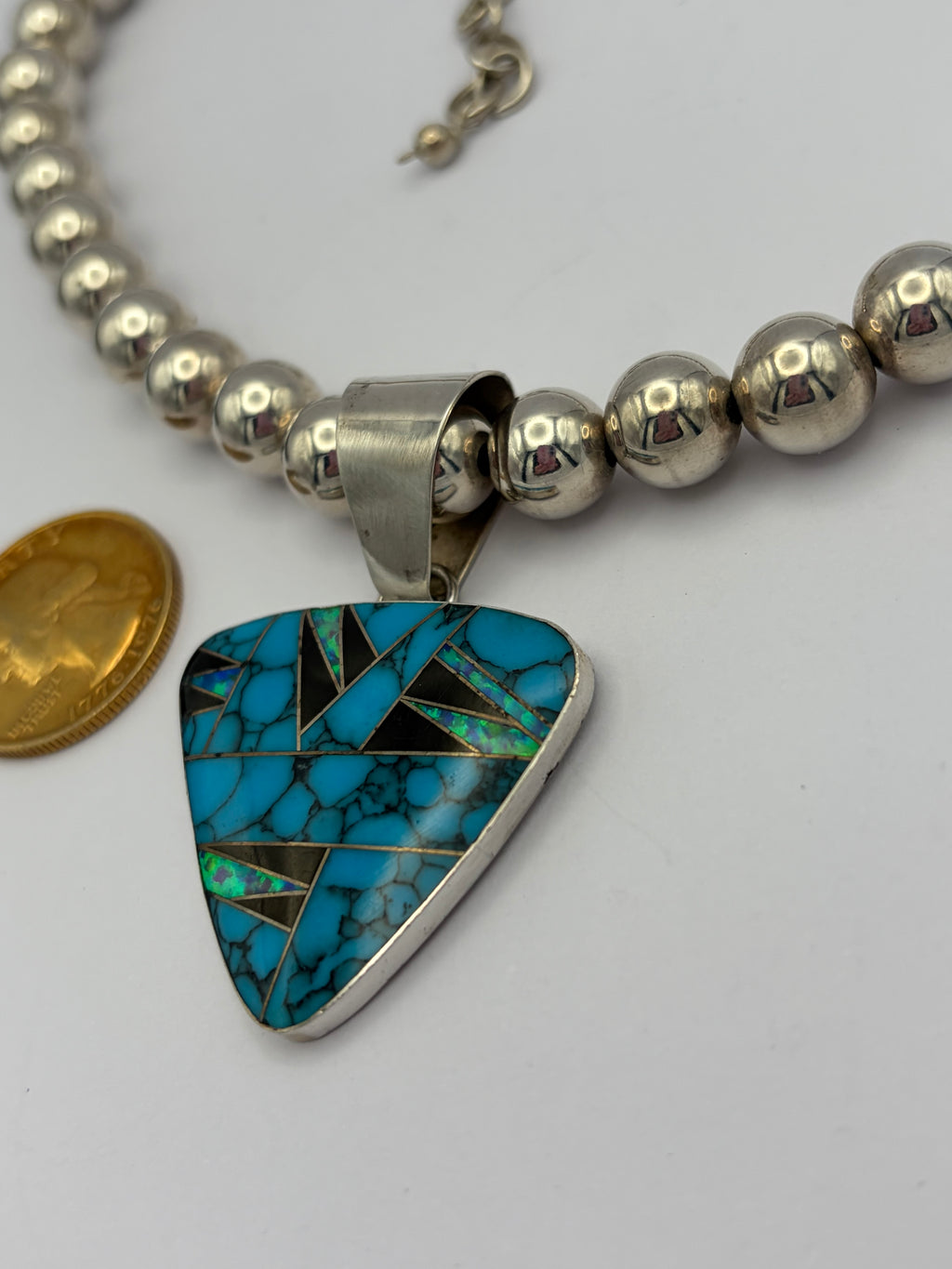 TRIANGULAR TURQUOISE & OPAL PENDANT