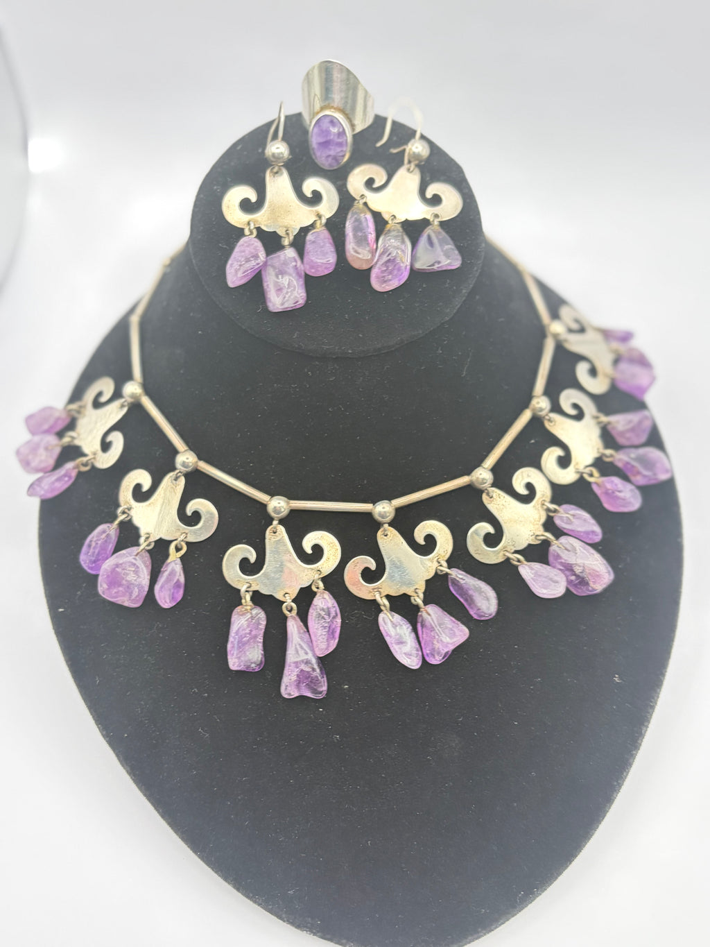 LOS CASTILLO AMETHYST & STERLING SILVER JEWELRY SET
