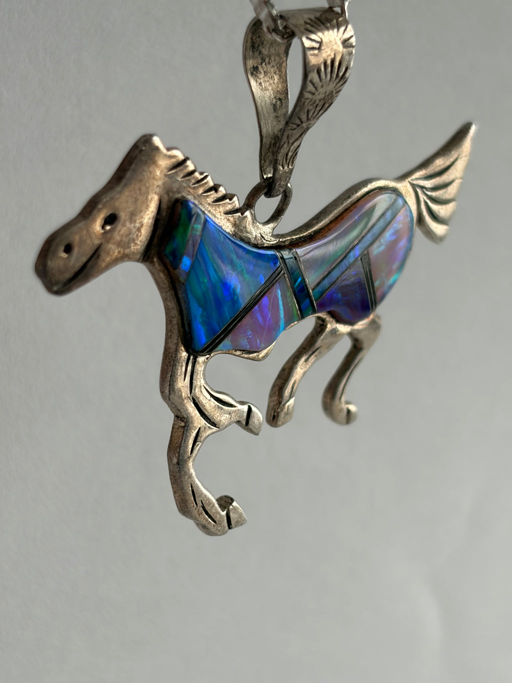 MULTI-OPAL HORSE CHANNEL INLAY PENDANT