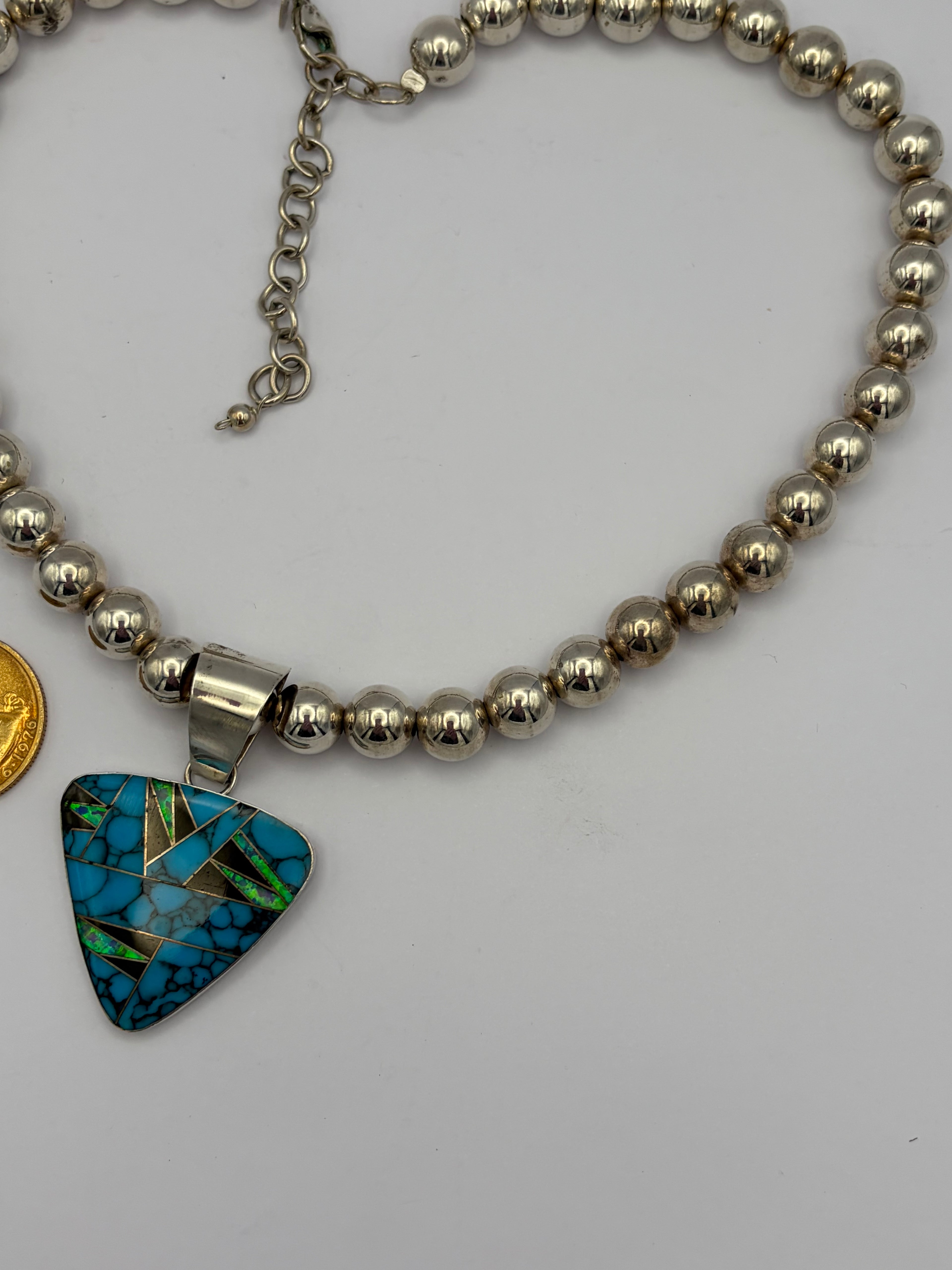 TRIANGULAR TURQUOISE & OPAL PENDANT